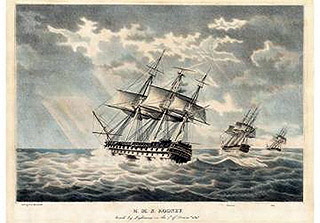 HMS Rodney being hit by lightening 7 Dec 1838 - Charles de Brocktdorff