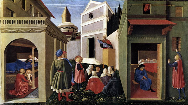 Fra Angelico - Il-hajja ta' San Nikola - It-twelid, il-Vokazzjoni u l-istorja tat-tlett xebbiet.