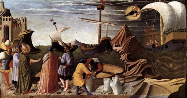 Fra Angelico - Il-hajja ta' San Nikola - L-istorja tat-tifel salvat mill-iskjavitu, l-istorja tal-qamh u l-istorja tal-helsien mill-bahar imqalleb.